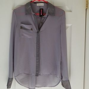 Sheer Button Down Hi-Low Long Sleeve Blouse